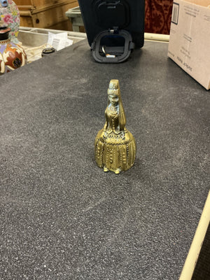 Vintage Brass Figural Lady Dinner Bell with Crinoline Skirt Handle 5x2x2