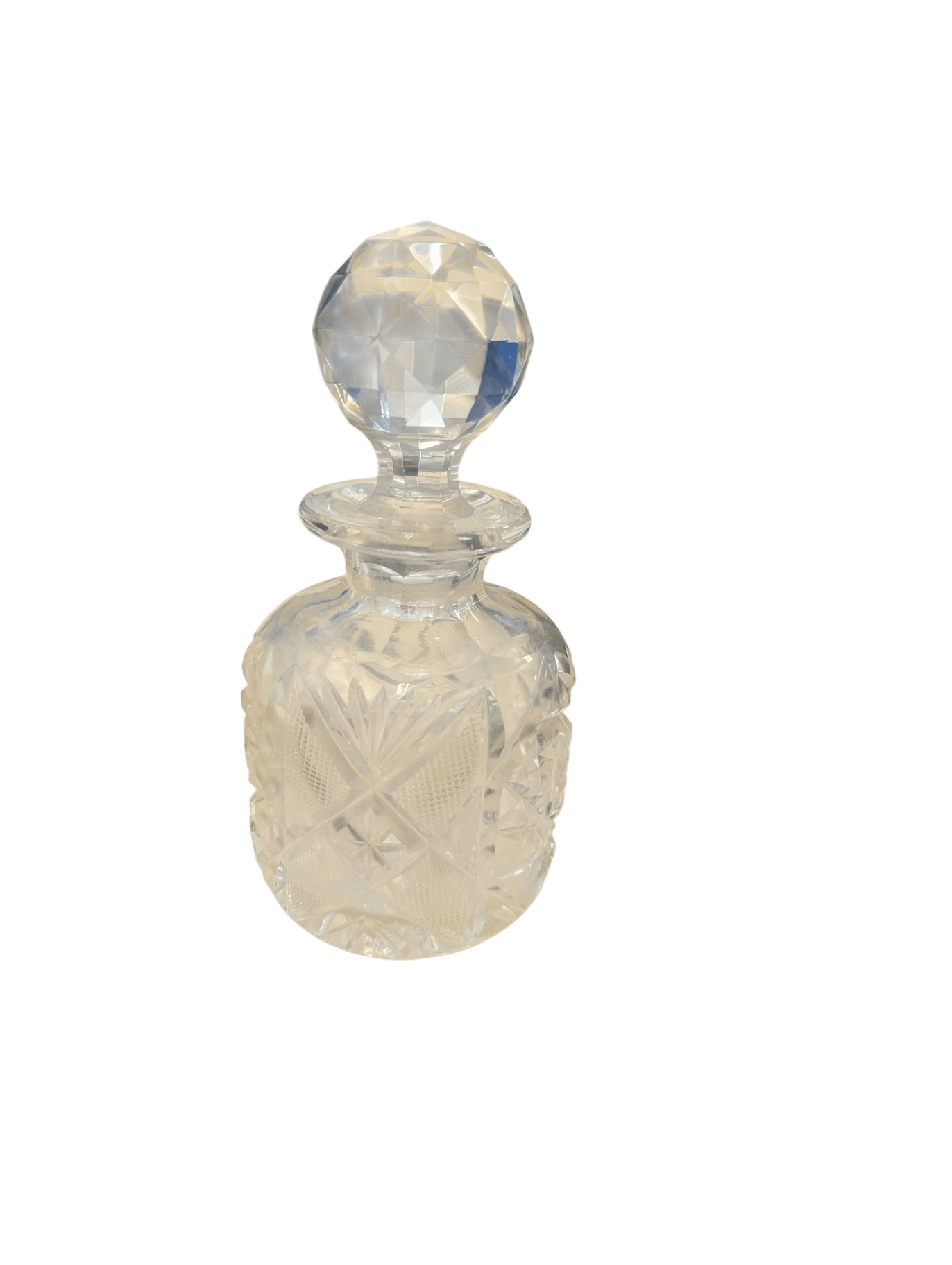 Vintage Cut Lead Glass Decanter With Stopper  6.5"