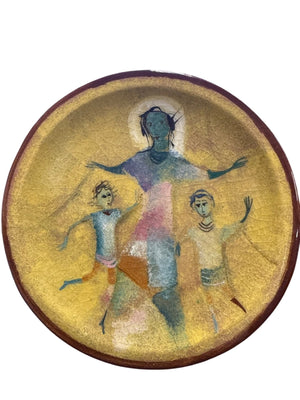 Polia Pillin Signed Figural Glazed Ceramic Plate / Shallow Bowl, 6.5" Diameter