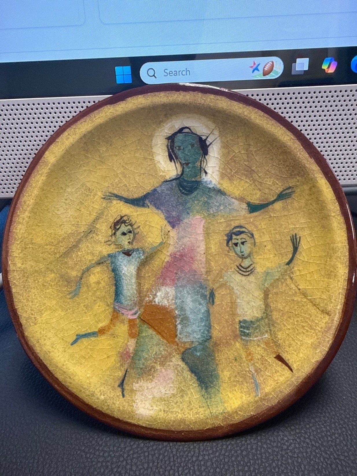 Polia Pillin Signed Figural Glazed Ceramic Plate / Shallow Bowl, 6.5" Diameter
