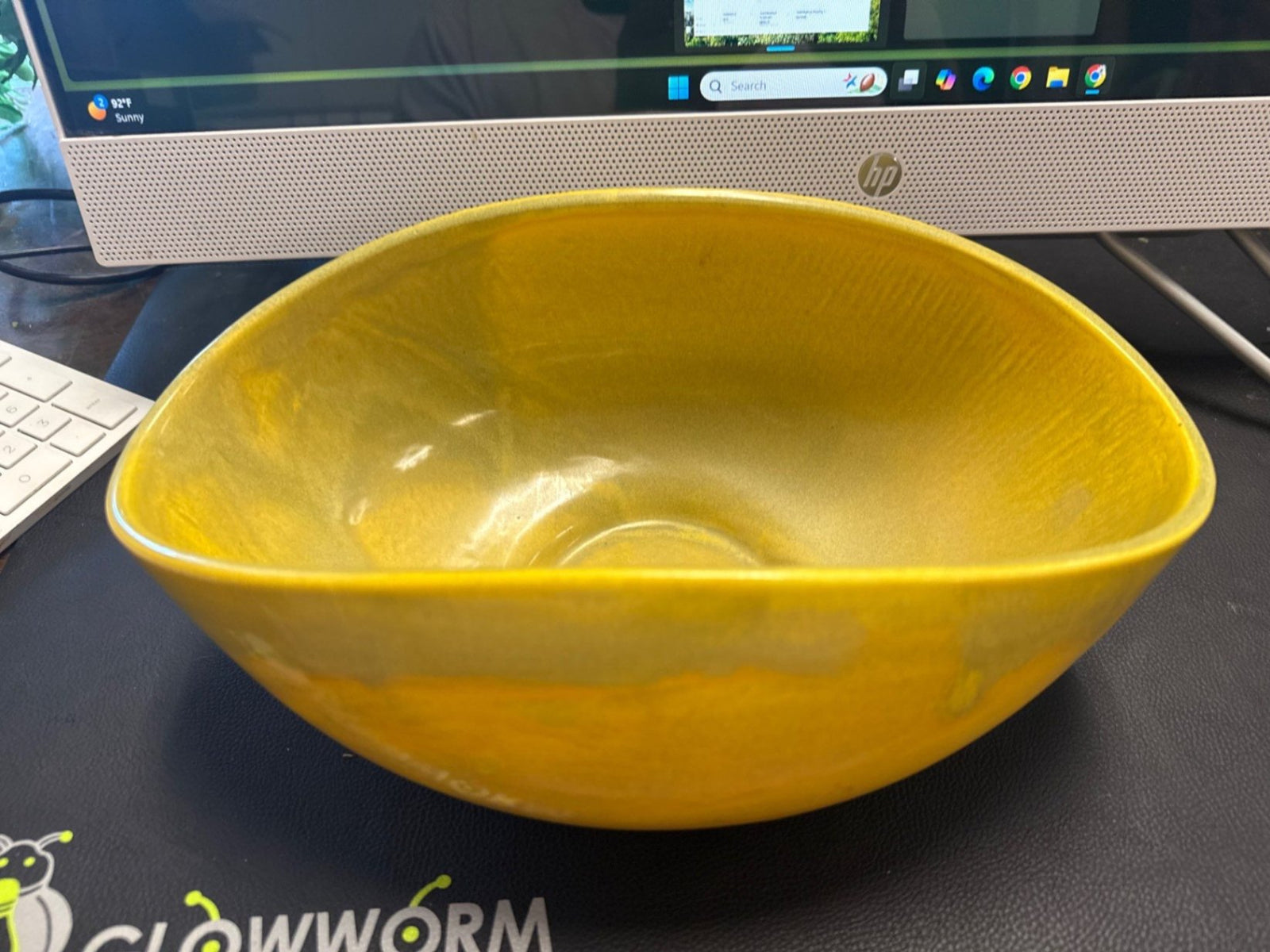 Polia Pillin Signed Mustard-Yellow Sculptural Pinched Bowl (12 x 6 x 5 in)