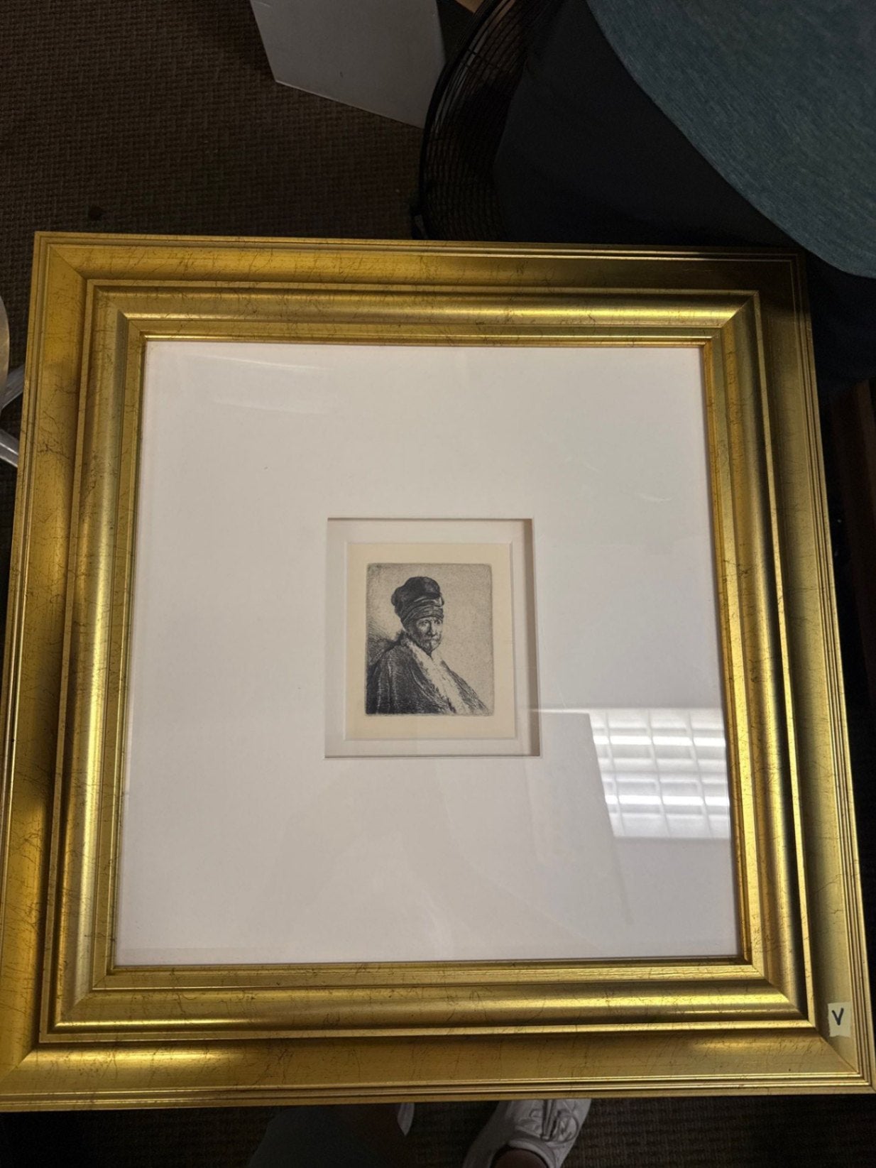 Rembrandt van Rijn Portrait Etching—Later/After Impression, Framed 22 x 22