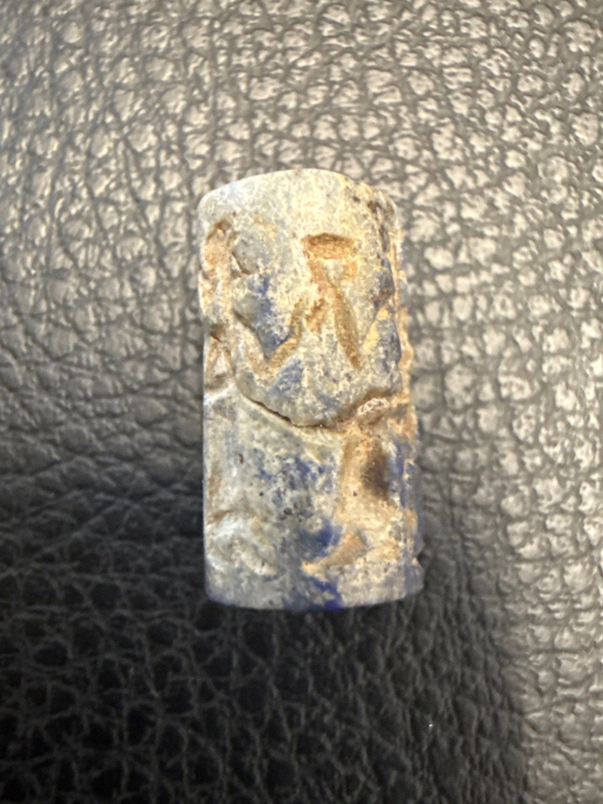 Carved Stone Bead/Amulet with Incised Figural & Geometric Design and Zuricher Gifts & Novelties Certificate Approx. 1/2 In. 