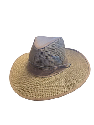 Herbert Johnson Tan Mesh-Weave Safari Hat with Brown Band