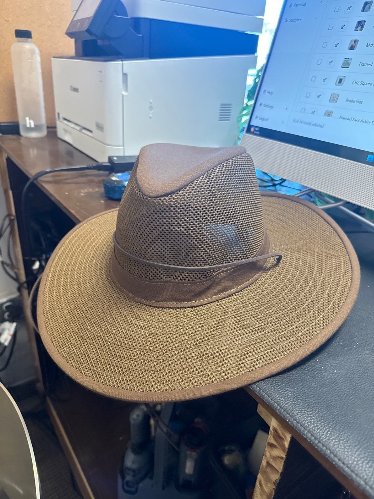 Herbert Johnson Tan Mesh-Weave Safari Hat with Brown Band