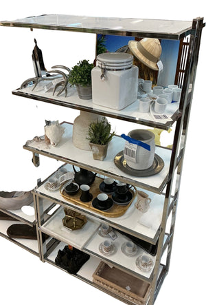6 Tier Rectangular Display Shelf - Chrome & White Bookcase 36" x 16" x 72"