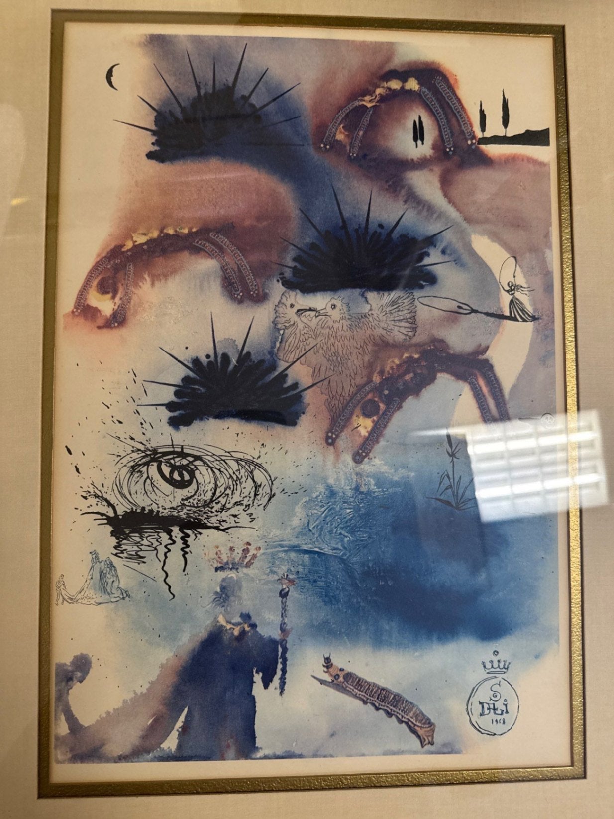 Salvador Dalí “The Mock Turtle’s Story” Alice in Wonderland Mixed-Media Color Heliogravure Print (1969), Framed, 22.5 x 17 in