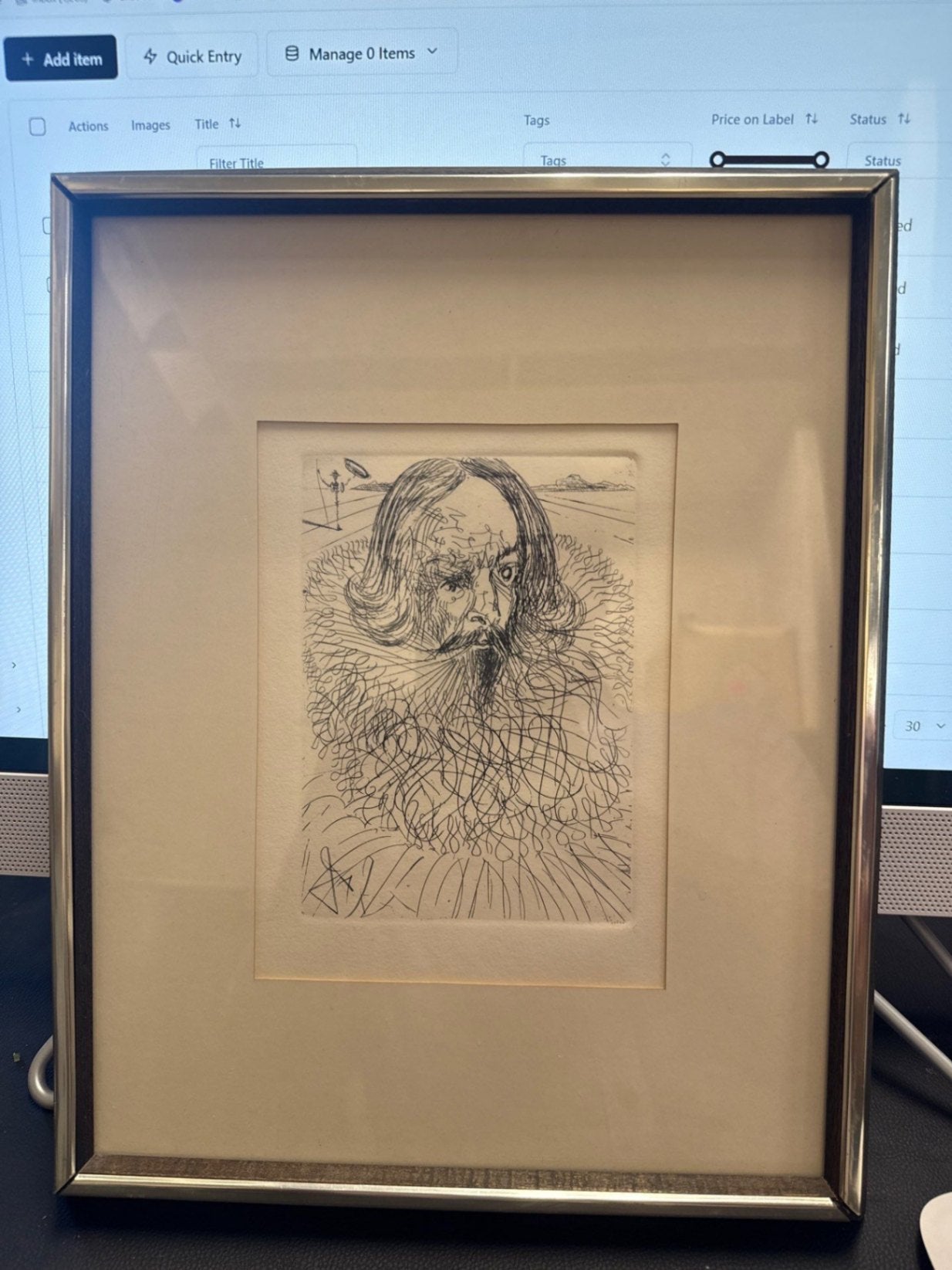 Salvador Dalí “Cervantes” Etching (Five Spanish Immortals) Framed—Collector’s Guild COA