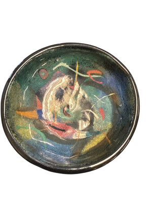 Polia Pillin Signed Abstract Glazed Studio Pottery Bowl with Dark Rim