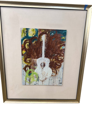 Kent Youngstrom White Guitar Wall Art with Colorful Swirls (36" x 42")