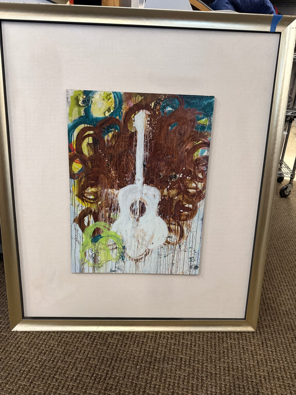 Kent Youngstrom White Guitar Wall Art with Colorful Swirls (36
