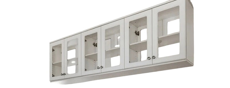 3 White Wall-Mounted Kitchen Cupboards with Glass Doors