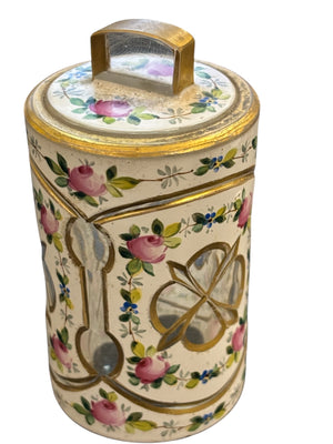 Vintage Hand Painted Floral Gold Rim Glass Bottle w/ Lid 2 1/2”