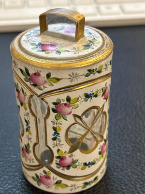 Vintage Hand Painted Floral Gold Rim Glass Bottle w/ Lid 2 1/2”