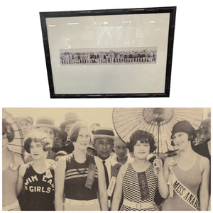 “Bathing Beauties” Vintage Photo In Brown Faux Bamboo Frame 49" x 35"