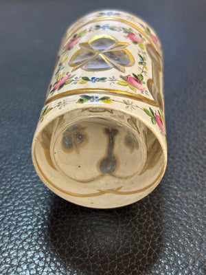 Vintage Hand Painted Floral Gold Rim Glass Bottle w/ Lid 2 1/2”