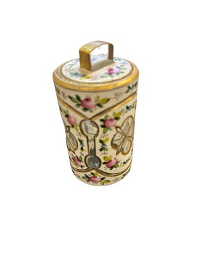 Vintage Hand Painted Floral Gold Rim Glass Bottle w/ Lid 2 1/2”
