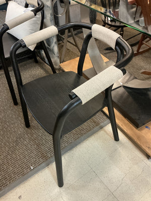 2 Contemporary Black Wood & Rope-Wrapped Armchairs (pair)
