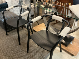 2 Contemporary Black Wood & Rope-Wrapped Armchairs (pair)