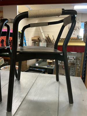 2 Contemporary Black Wood & Rope-Wrapped Armchairs (pair)