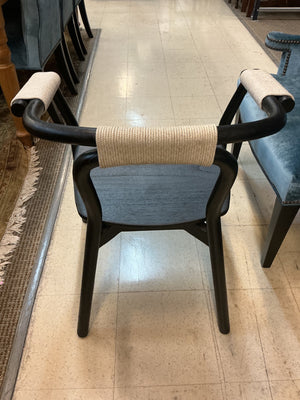 2 Contemporary Black Wood & Rope-Wrapped Armchairs (pair)