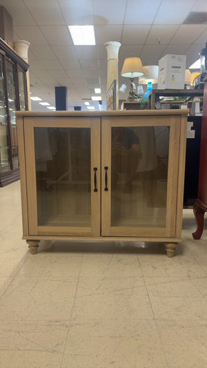 Natural Oak Two-Door Glass Front Display Cabinet / Sideboard