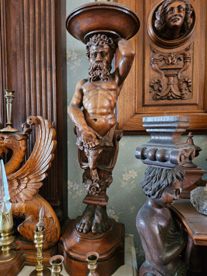 French figural pilasters, Walnut French walnut / noyer, pair c1880