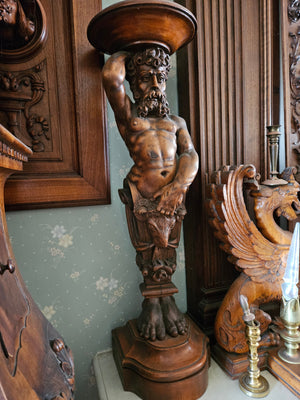 French figural pilasters, Walnut French walnut / noyer, pair c1880