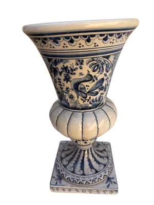 Hand-Painted Real Cerámica Sevilla Spanish Blue & White Ceramic Urn/Vase 10" H