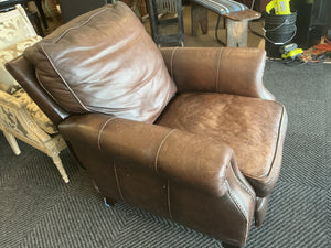 Bernhardt Brown Leather Recliner Chair with Padded Arms and Tall Cushioned Back
