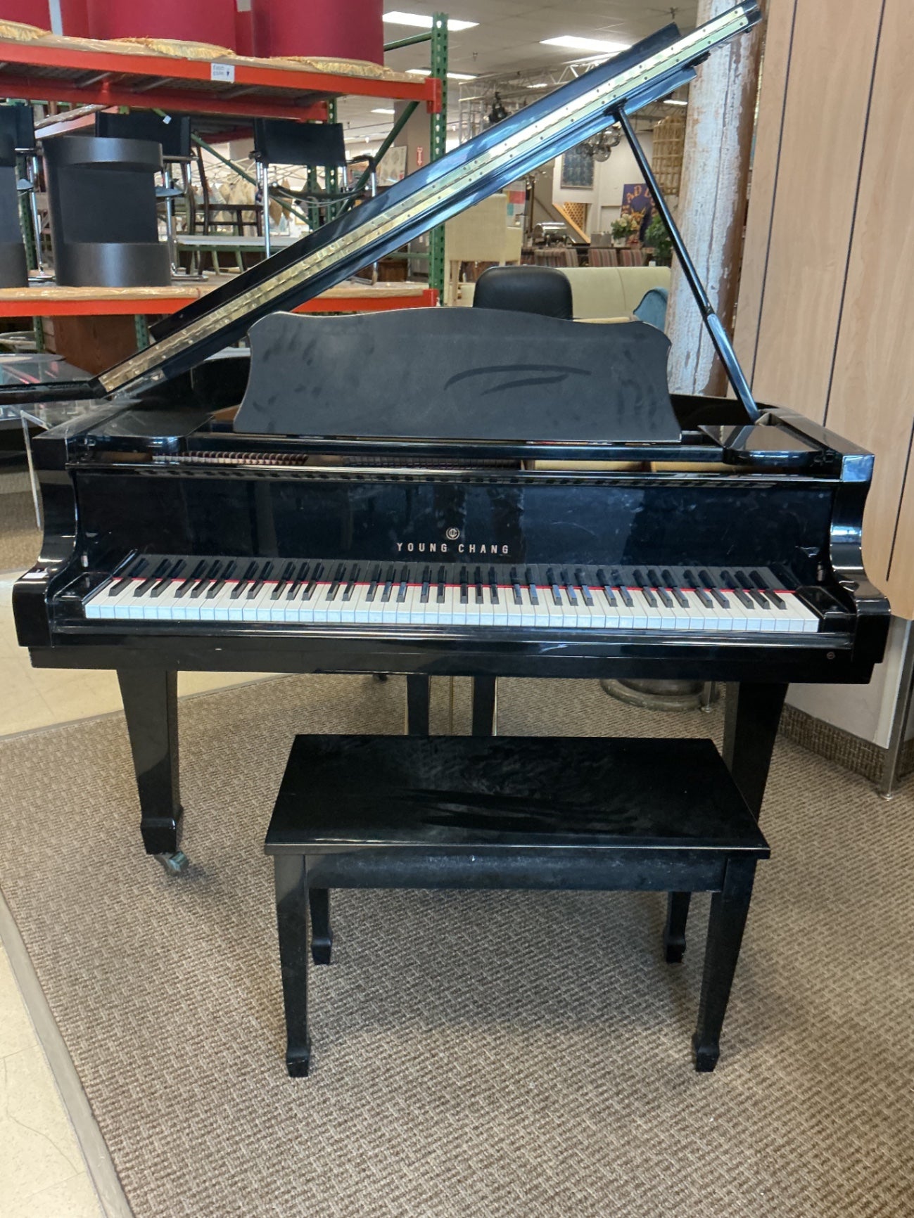 Young Chang Polished Ebony Baby Grand Piano with Bench