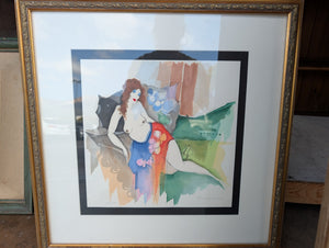 Itzchak Tarkay “Amalie Reclining” Limited-Edition Serigraph Print (Numbered Edition) Framed 22x22