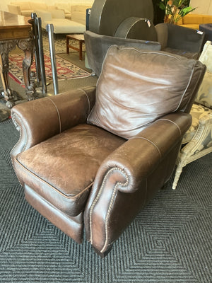 Bernhardt Brown Leather Recliner Chair with Padded Arms and Tall Cushioned Back