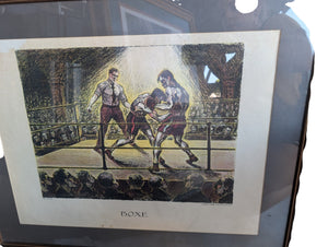 Framed Vintage-Style Boxing Match Color Print / Lithograph “BOXE