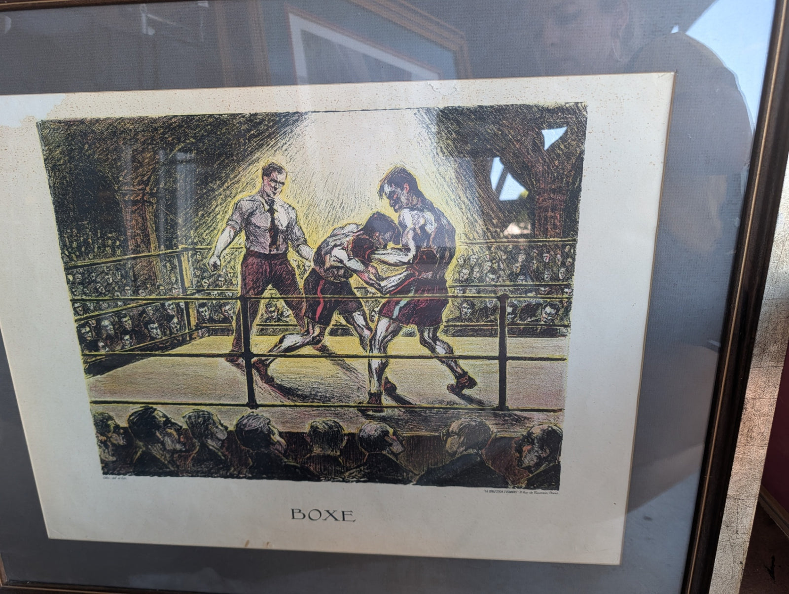 Framed Vintage-Style Boxing Match Color Print / Lithograph “BOXE