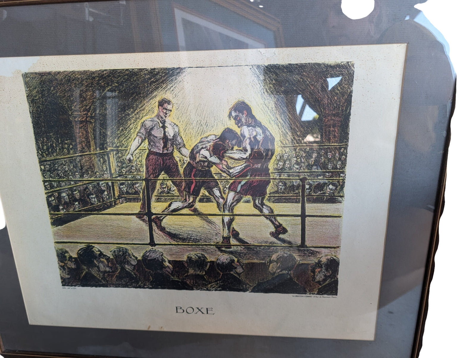 Framed Vintage-Style Boxing Match Color Print / Lithograph “BOXE