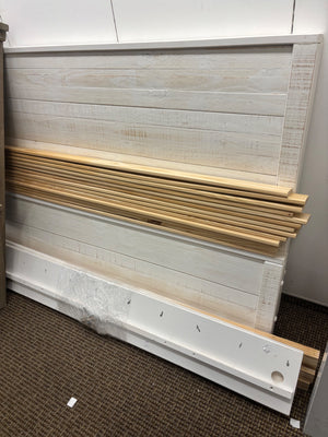 Rustic Farmhouse Distressed White Wood Plank Bed 64" Wide (Queen?) Please Measure