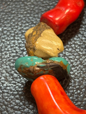 Artisan Turquoise & Mixed-Stone Necklace Turquoise Coral-Style Branch Tiger's Eye Carnelian 925 Sterling Silver Clasp