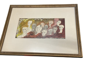 COLLECTED Mid-Century Modern Figurative Mixed Media on Paper – Group of Figures 19"*15"