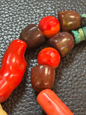 Artisan Turquoise & Mixed-Stone Necklace Turquoise Coral-Style Branch Tiger's Eye Carnelian 925 Sterling Silver Clasp