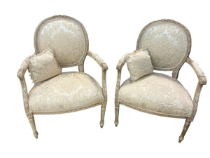 French Beige Upholstered Accent Chairs (pair)