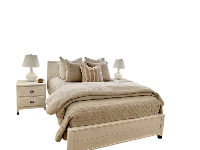 Rustic Farmhouse Distressed White Wood Plank Bed 64" Wide (Queen?) Please Measure