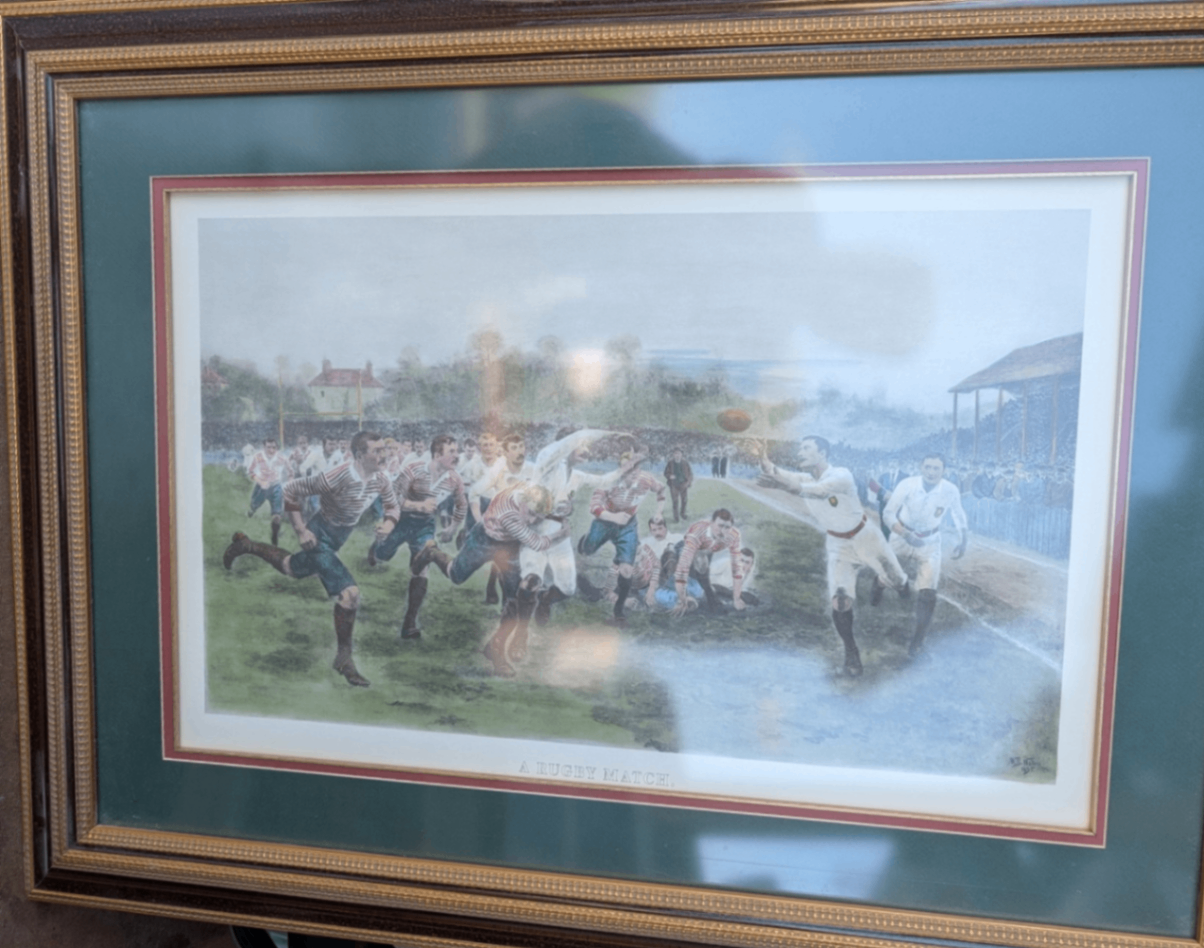 COLLECTED Framed Vintage Hand-Colored Print “A Rugby Match” (Roses Match of 1893) by William Barnes Wollen (1895) — Rugby Artwork