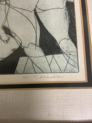 Black and white pen and ink drawing of women