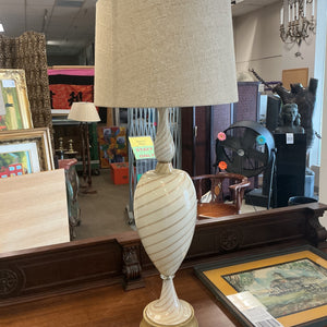 Vintage Italian Seguso Murano White & Gold Swirl Art Glass Table Lamps (pair)