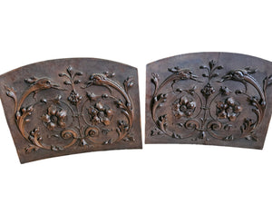 French Walnut Carved Relief Panels 19th Century (Swans w/ Artichoke) PAIR 15" x 17"