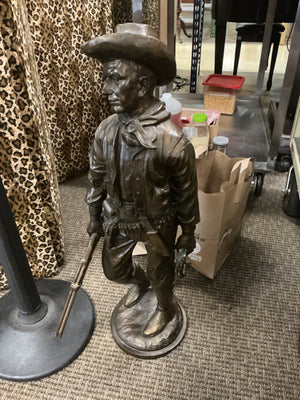 Cast Bronze Western Cowboy with Rifle & Lariat Sculpture – 35" H