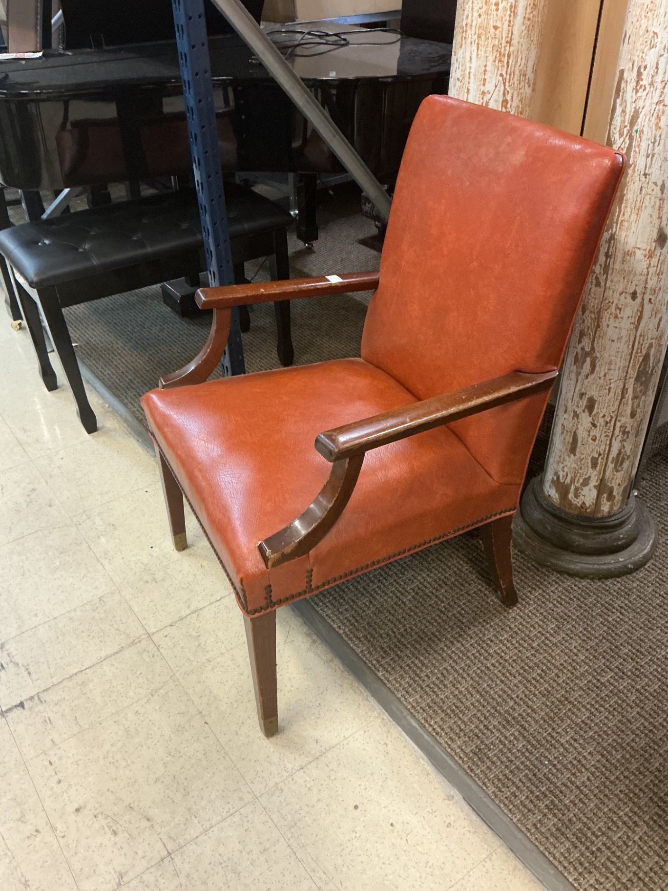 Vintage Wooden Nailhead Leather Armchair