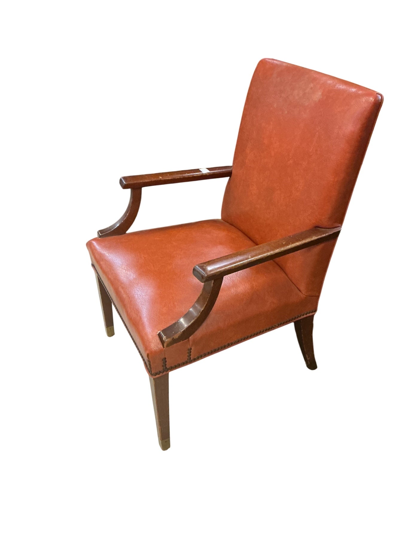 Vintage Wooden Nailhead Leather Armchair