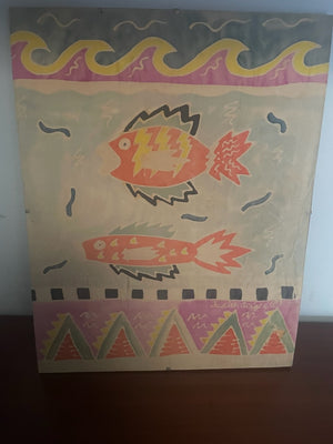Judith Geiger Signed “Fish” Folk Art Painting, 11" x 14"